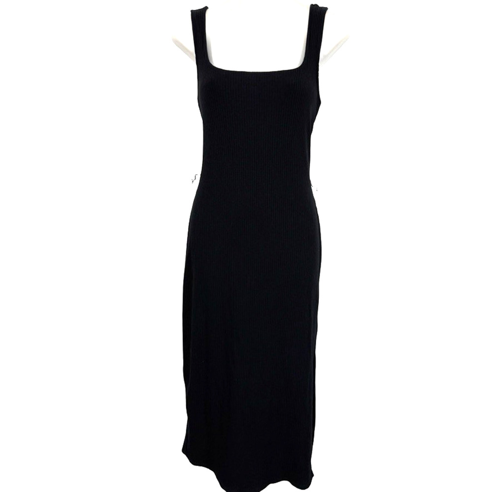 Bar III Ribbed Sleeveless Tank Bodycon Sheath Stretch Dress Midi Black sz P M